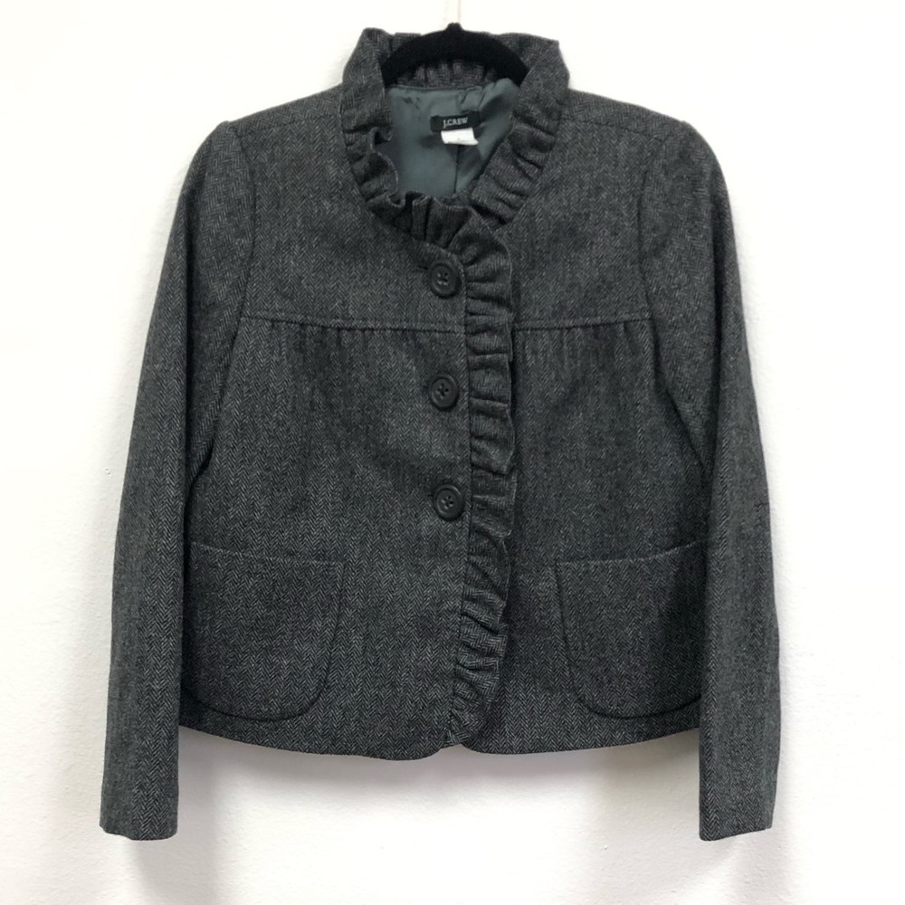 J.Crew Wool Jacket Herringbone Ruffle Trim